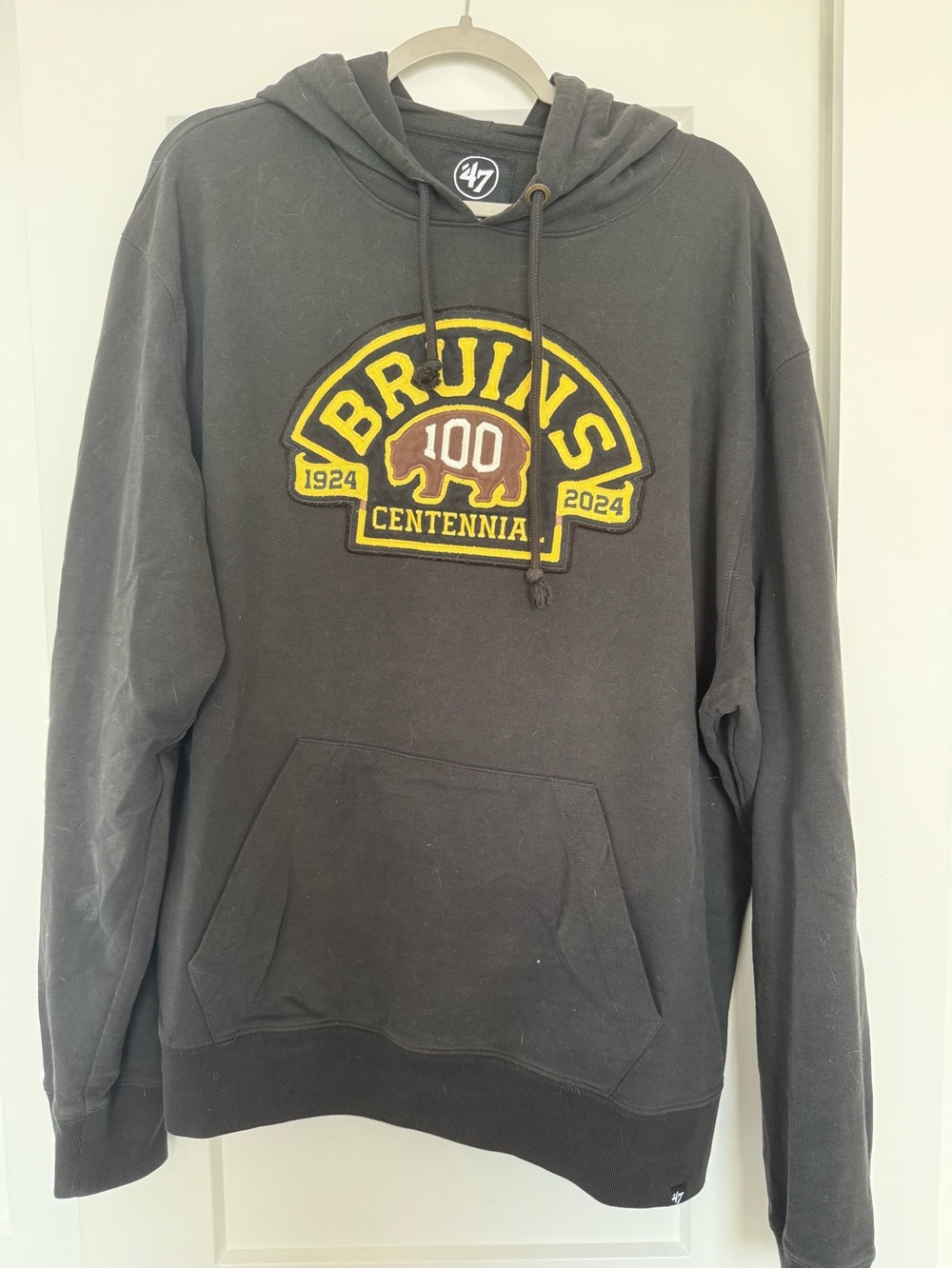 47 Bruins Centennial Black Pullover Hoodie with Yellow & Maroon Patch